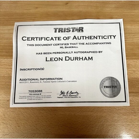 Leon Durham Signed Autographed MLB Baseball TRISTAR 7053088 Authenticated - Picture 5 of 5